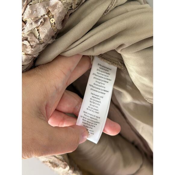 Alex Evenings Maxi Dress Champagne Sequined Floral Short Sleeve Plus Size 16 NEW - Picture 6 of 6